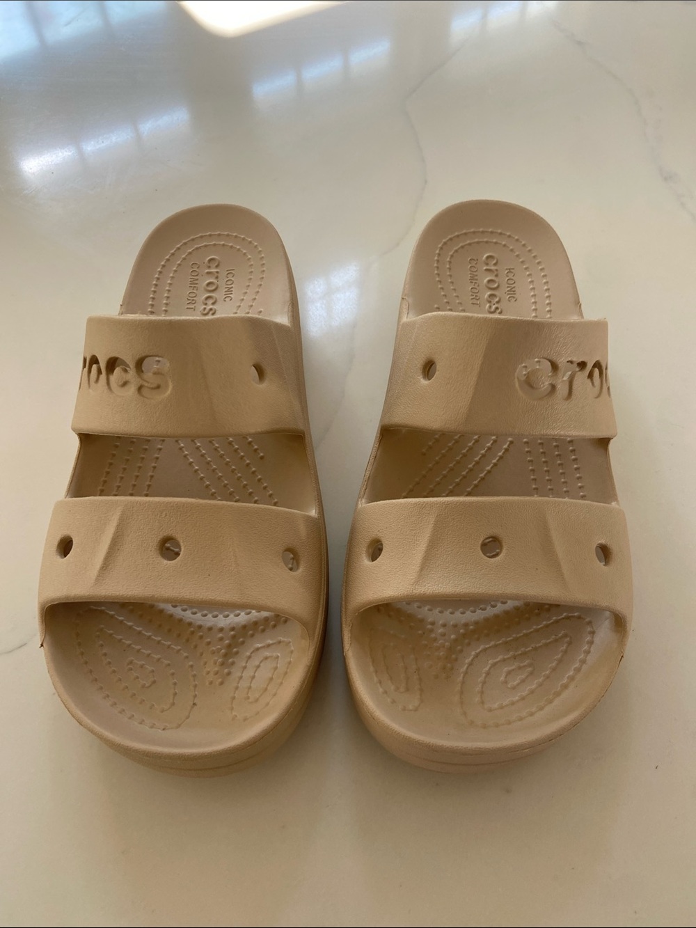 CROCS Kids Beige Dual-Strap Slide Sandals